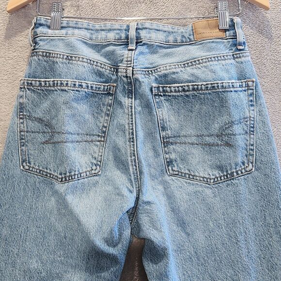 American Eagle Womens Light Wash Highest Rise 90s Flare Jeans Size 6 Distressed - Picture 5 of 15